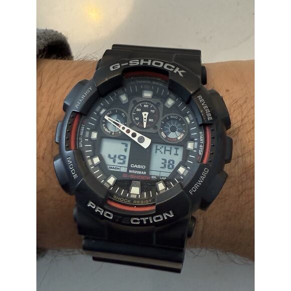 Casio G-Shock GA-100 Black & Red Analog Digital Shock Resistant Watch WR200M - Picture 2 of 16